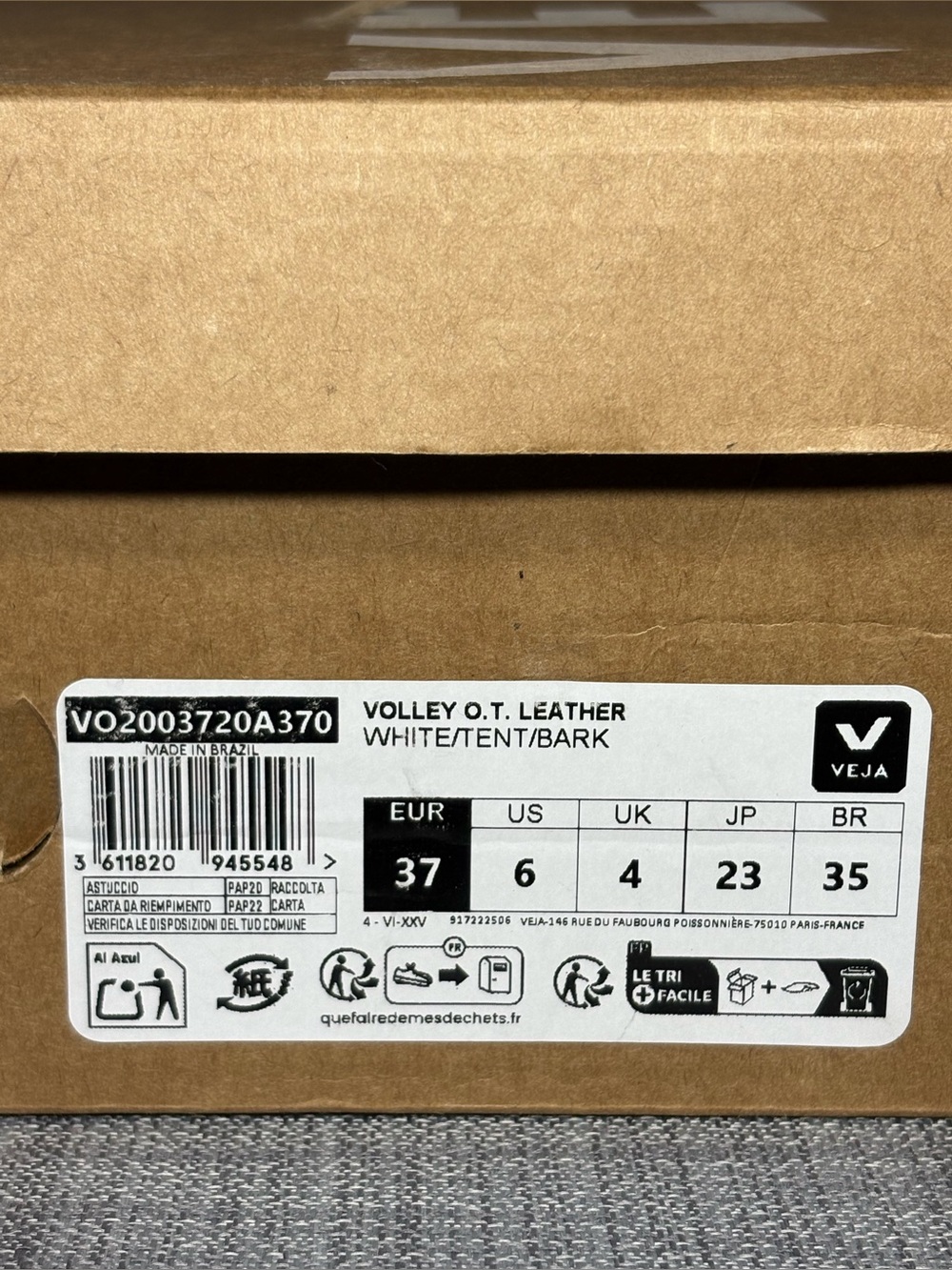 Veja Volley O.T. Leather Sneaker White/Tent/Bark Size EU 37/ US 6 - Picture 7 of 7